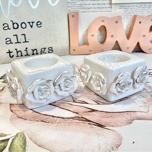 Pair Ceramic Rose Votive Holders